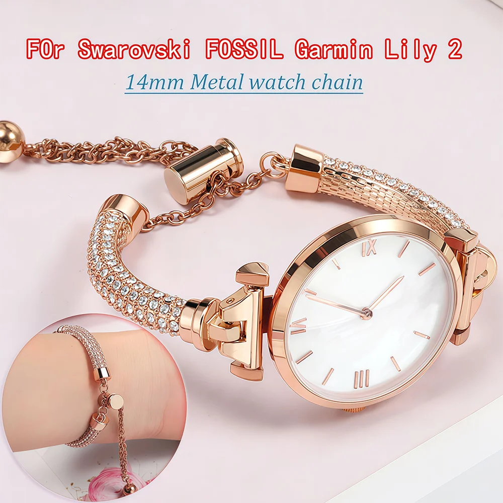 14 مللي متر الإفراج السريع سيدة سلسلة ساعات معدنية ل سواروفسكي جارمين ليلي 2 الأحفوري كاسيو حزام الساعات الصلب النساء ارتفع الذهب الماس حزام