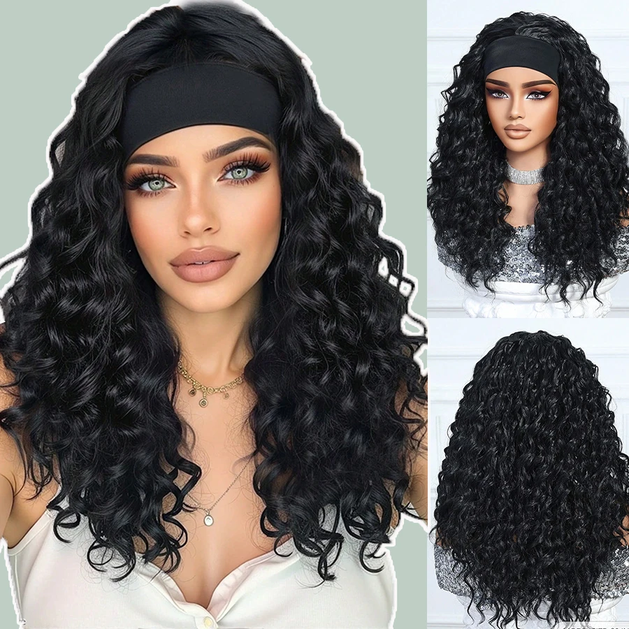 

Deep Wave Headband Wig Human Hair for Black Women None Lace Front Wigs Curly Human Hair Headband Wig Glueless Wear and Go Water