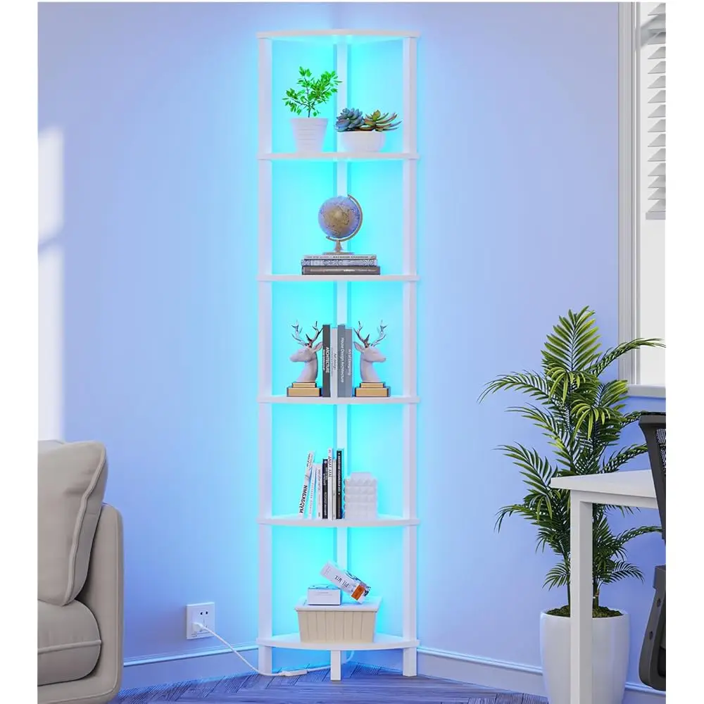 

Corners Shelf With Led Light, 6-Tier Corner Bookshelf, Industrial Corner-Ladder Shelf, Modern Display Shelf For Living Room,