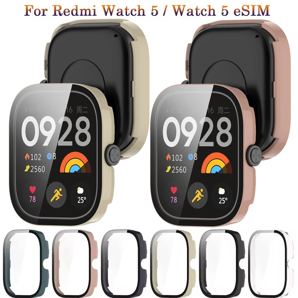 Redmi Watch 5 화면 보호기 용 유리 필름이있는 2in1 PC 케이스 SmartWatch 보호 커버 프레임 필름 쉘 하드 안티 스크래치