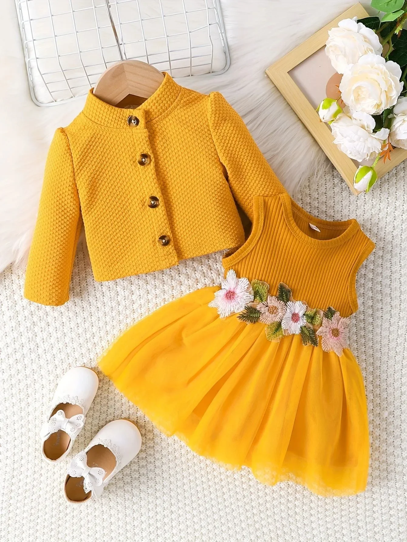 

Baby Girls Clothes Top and Dress Spring and Winter Outfit Appliqué Princess Dress + Long Sleeve Jacket Baby Set 5-day Shipping