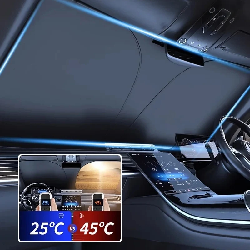 Foldable Car Sunshade Upgraded Thick Titanium Silver for Front Windshield Reflective Heat Shield Sun Visor with Storage Bag