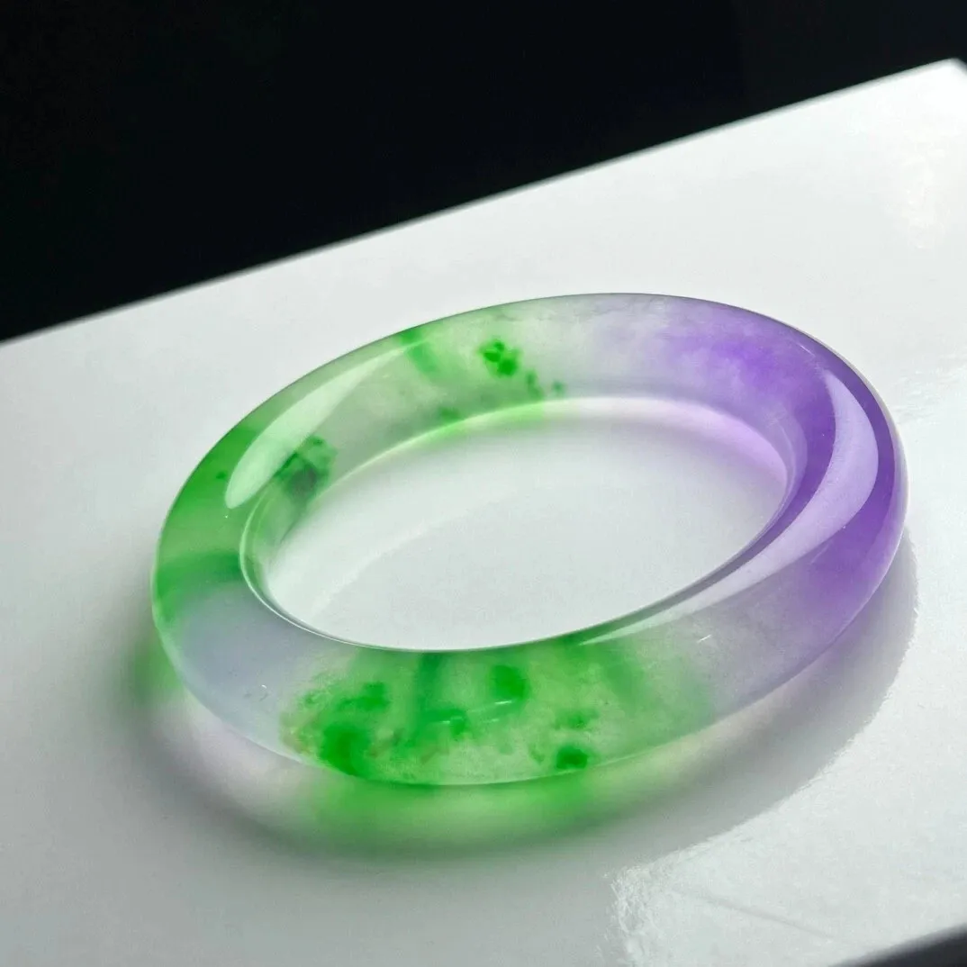 Real Natural high Ice Green purpleBurmese Jade jadeite bracelet bangle 60mm