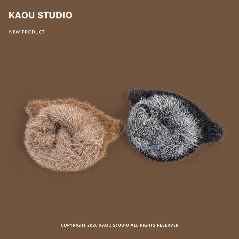 Koreanische Ins Niedliche Katzenohren-Plüschmütze Winter Dick und Warm Y2k Vielseitiger Ohrenschutz Gestrickte Beanie-Mützen für Damen – Detail 6