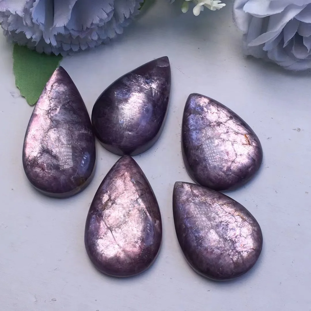 1pcs Natural Hand‑Carved Lepidolite Drop Crystal Pendant Reiki Gemstone Charm Necklace Making Decor Gift Jewelry Accessories