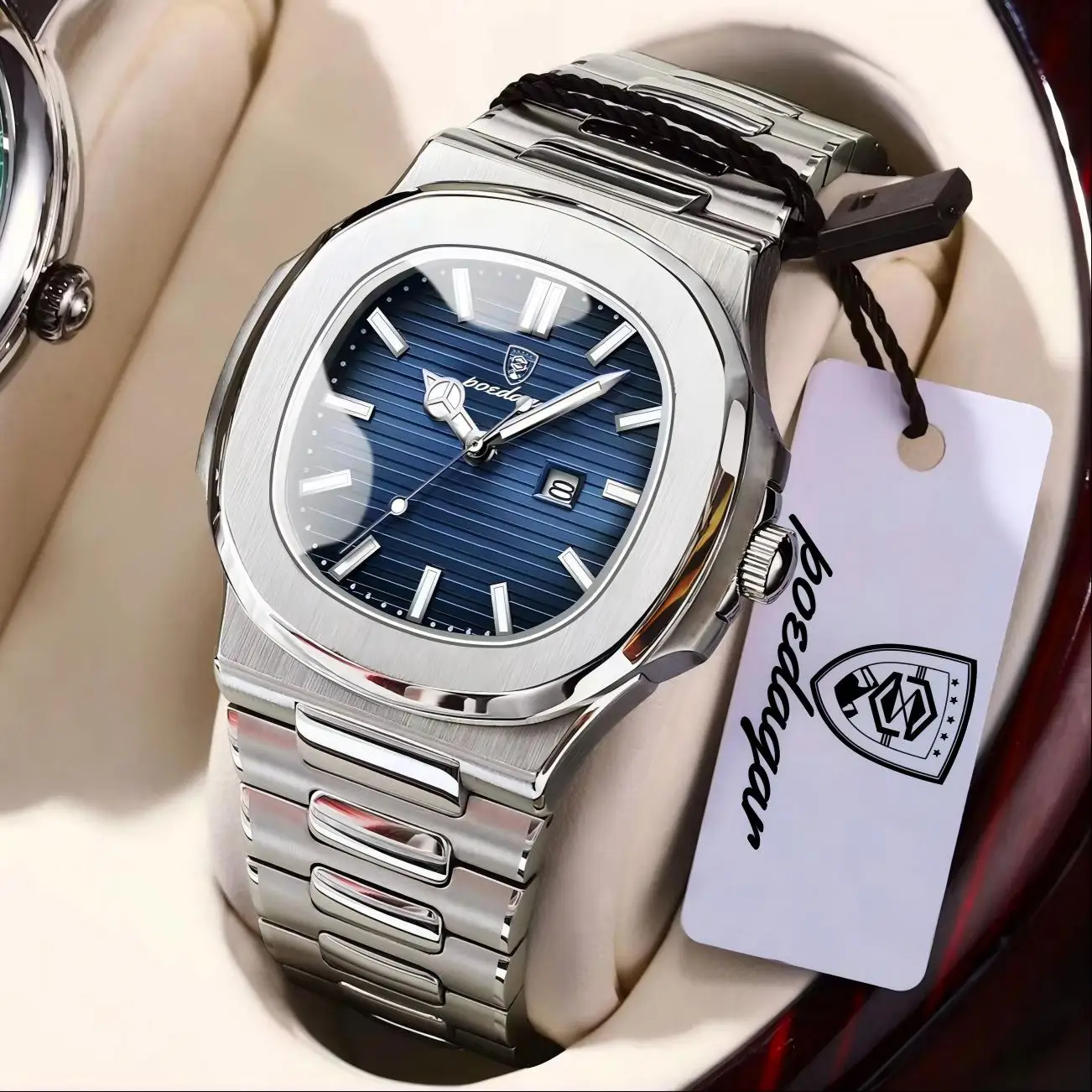 POEDAGAR Square Luxury Men Wristwatch Waterproof Luminous Date Stainless Steel Male Clock Business Sports Quartz Watches For Men