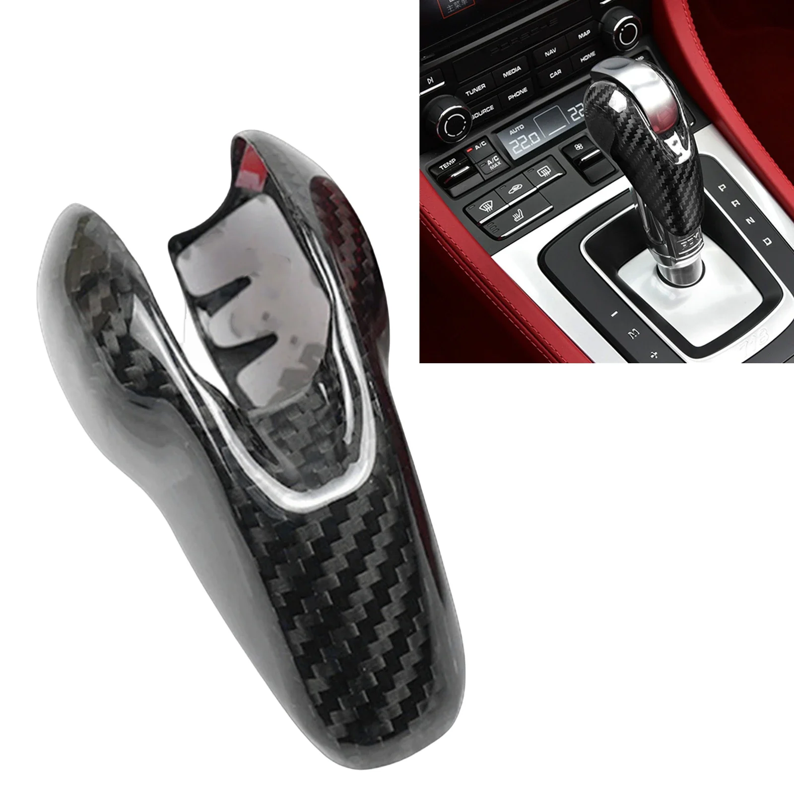 

Pop Carbon Fiber Interior Shifter Head Gear Shift Knob Cover Trim Collar Cap For Porsche Panamera 970 Macan 718 911 Boxster Caym