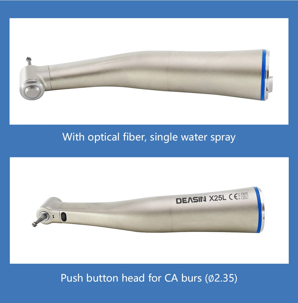 X25/X25L Dental 1:1 Winkelstück mit blauem Ring, niedriger Drehzahl, mit/ohne LED, Glasfaser-Luftturbinen-Dentalwerkzeuge – Detail 7