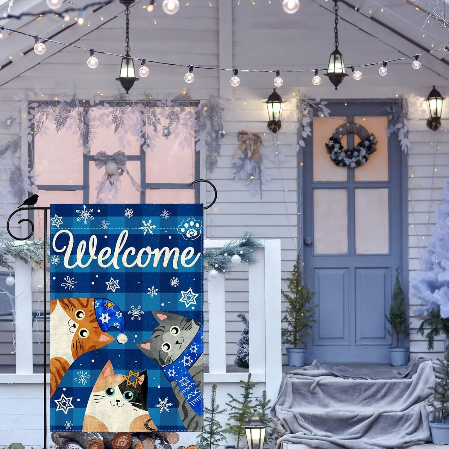Welcome Hanukkah Garden Flag Snowflake Cat Yard Flag 12x18 Inch Double Sided Small Chanukah Mini Yard Outdoor Outside Holida llz