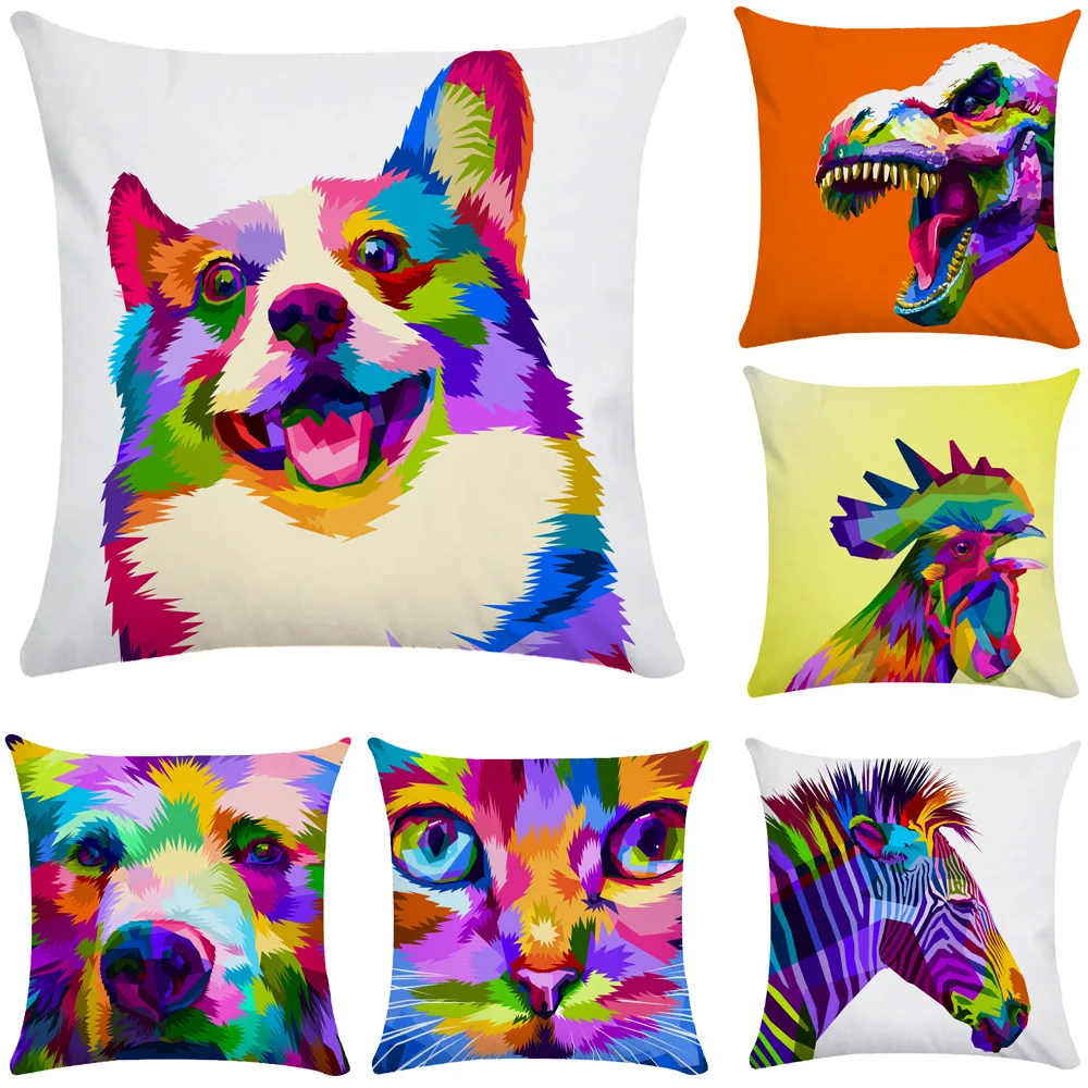 

Colorful Animal Pillowcase Horse Dog Pillow Case Home Decor Sofa Bed Pillows Case for Bedroom Chairs Boy Girl Kid Gift 45x45