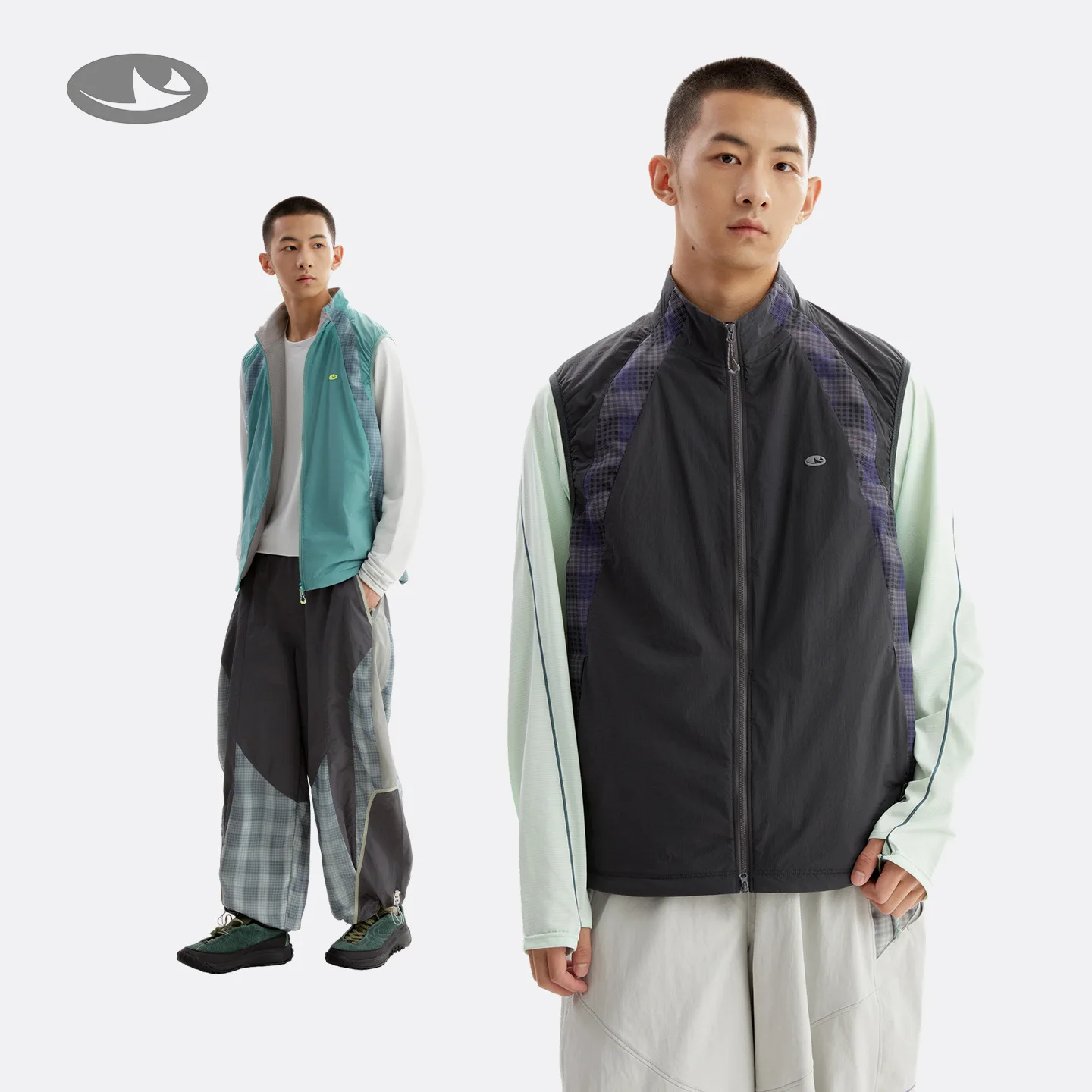 Autumn Winter Outdoor Running Cycling Sports Vest Men Women Splice Plaid City Walk Hiking Cargo Vest Sleeveless Jacket
