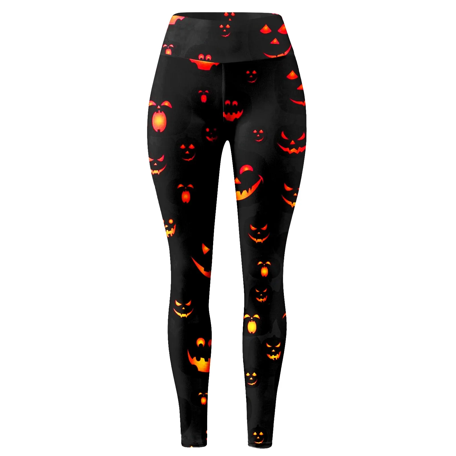 Womens Halloween Theme Casual Comfort Pants Pumpkin Head And Skull Printed High Waist Warm Slimming Smooth Leggings Long Pants