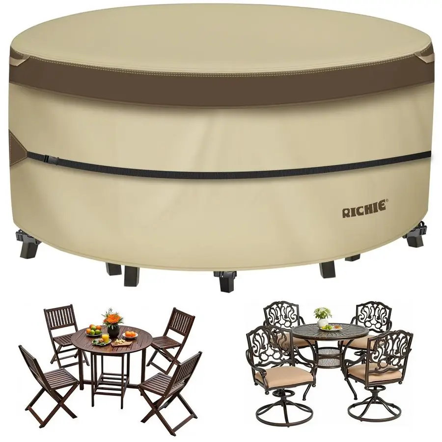

Outdoor Patio Furniture Cover Heavy Duty Waterproof 600D Tough Canvas Protector for Round Table Cover, AllSeason Dining Table an
