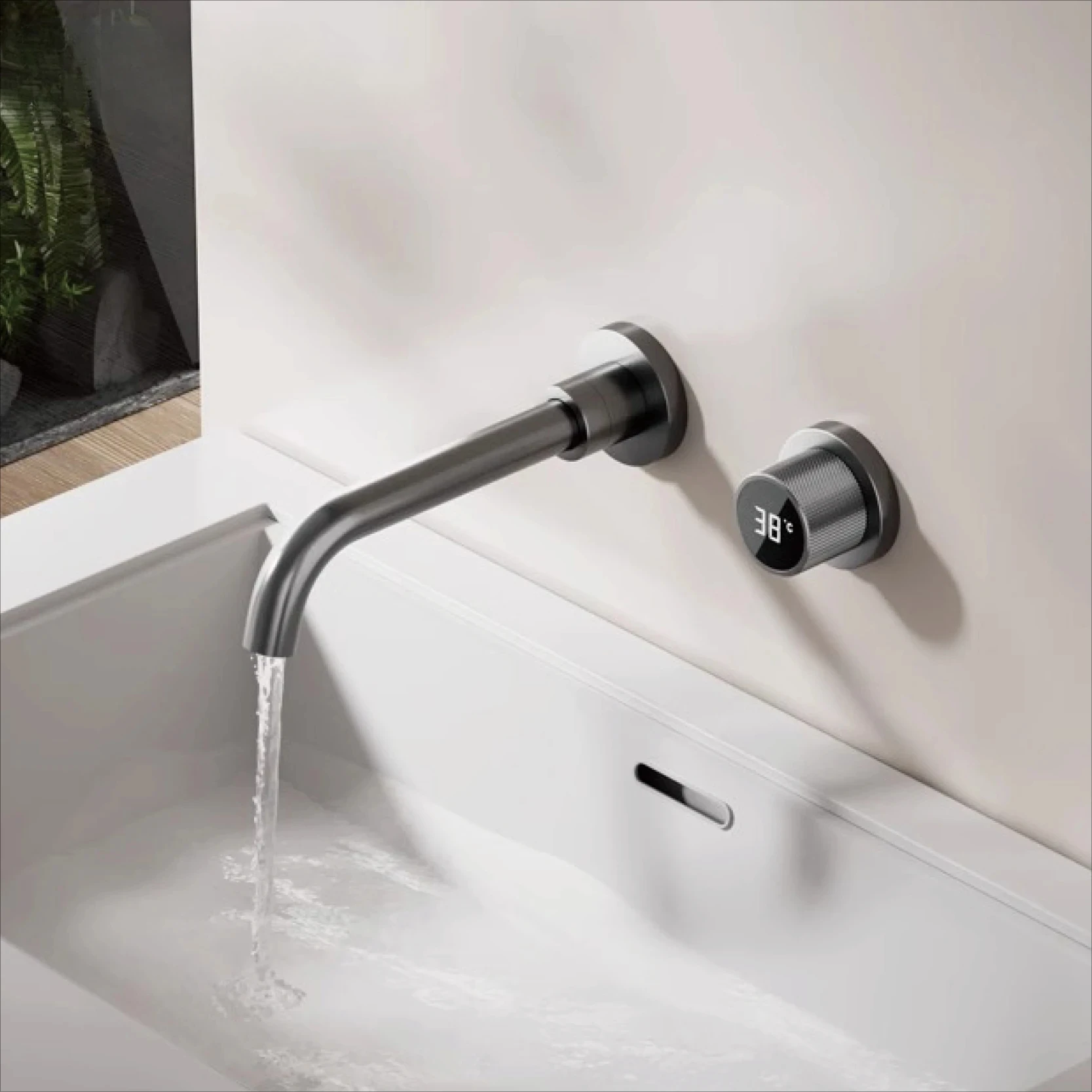 

Gestana роскошный светодиодный цифровой дисплей, черный латунный смеситель для ванной комнаты, встроенный дизайн, одна ручка, горячая и холодная вода, смеситель для раковины с 2 отверстиями