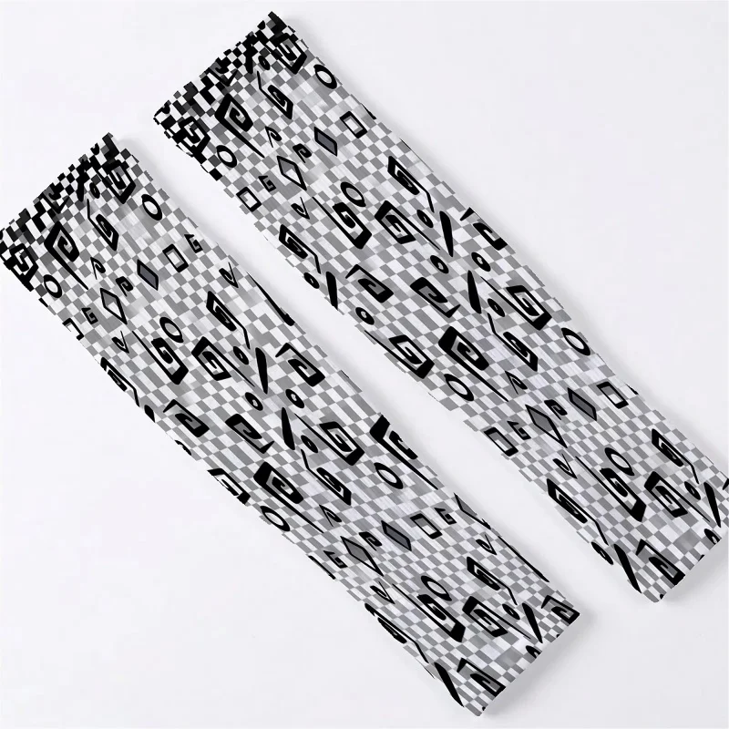 Men Women Cooling Arm Sleeves with Thumb Holes - Black/White Geometric Maze Optical Illusion Design, Breathable Sleeve