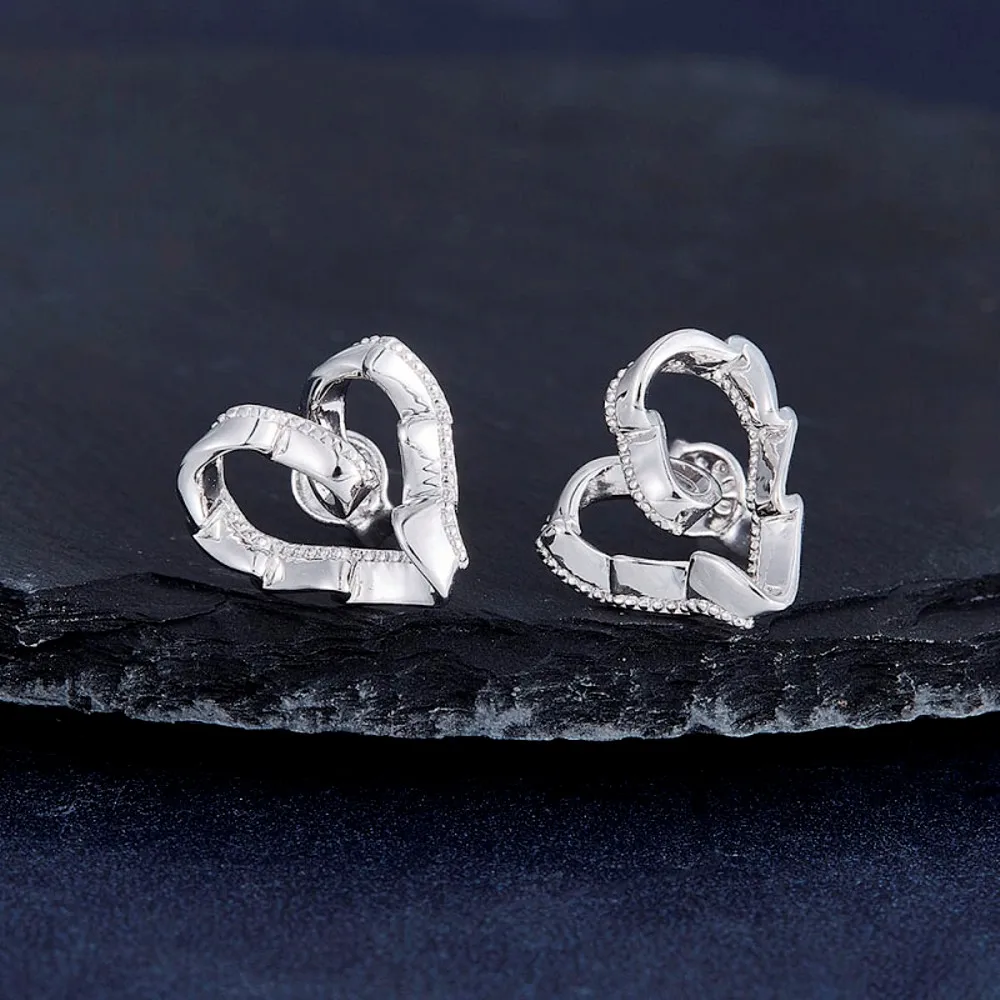 Real Pure Platinum 950 Stud Men Women Gift Lucky Twist Heart Earrings 3.19-3.23g 