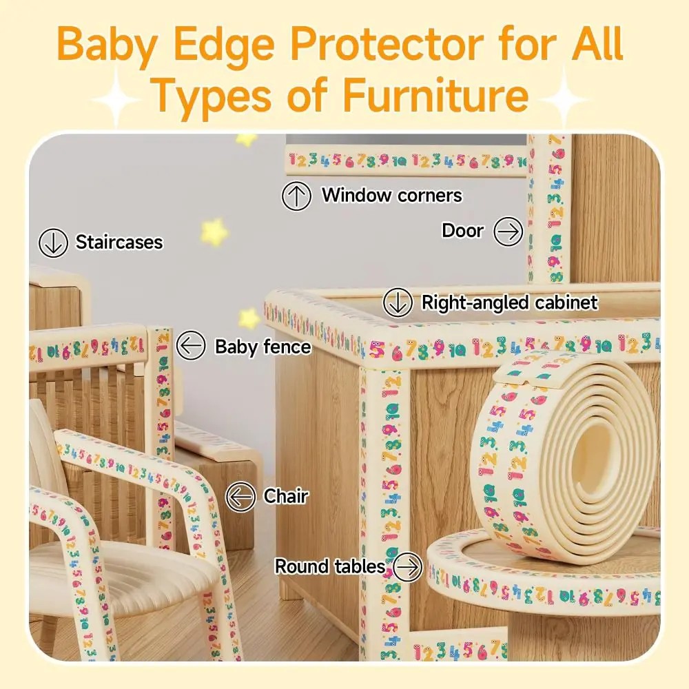 2m Desk Edge Guard Strip Cartoon Digital Pattern Soft Wall Corner Protector Safety Thickend Anti Collision Cushion Children