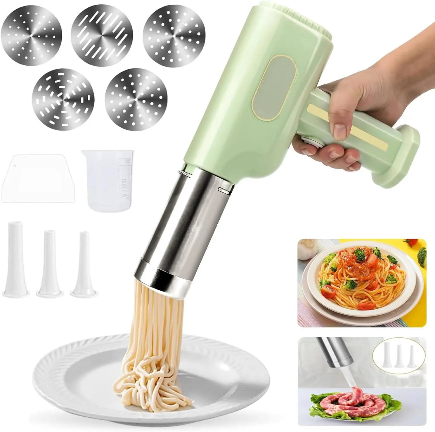 

Electric Handheld Pasta Machine, Noodle Maker, Sausage Stuffer, Automatic Spaghetti Maker All-in-One Cordless