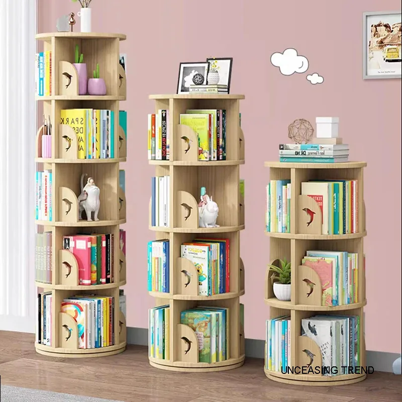 Rotating Corner Bookcase Storage Organizers Partitions Small Magazine Bookshelf Library Wooden Rak Buku Home Furniture