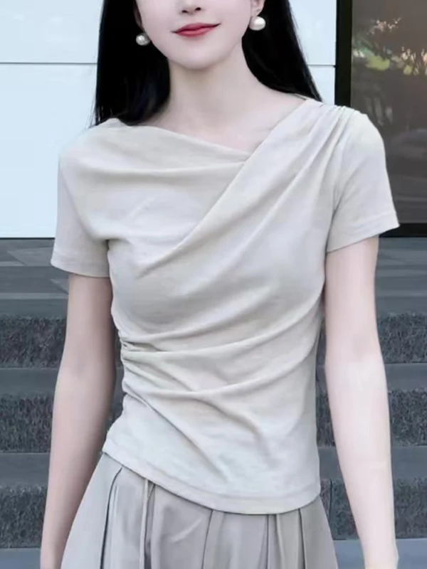 

Ele Pure Color Summer T-irt Women's Slimming Loose Fit ort Sve Thin Sle Commute Faion Korean Version Gtuq2025