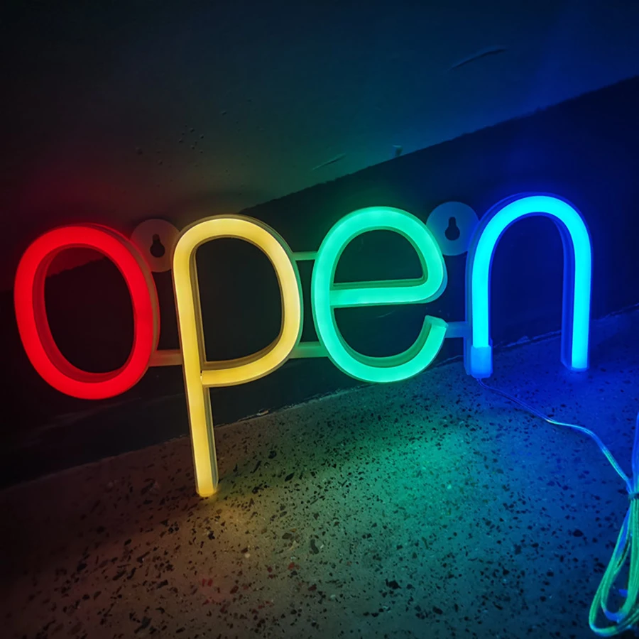 Open Neon Light Sign Advertising Night Lamp LED Decor Business Store Bar Club Wall Restaurant Party USB & Battery Case Powered