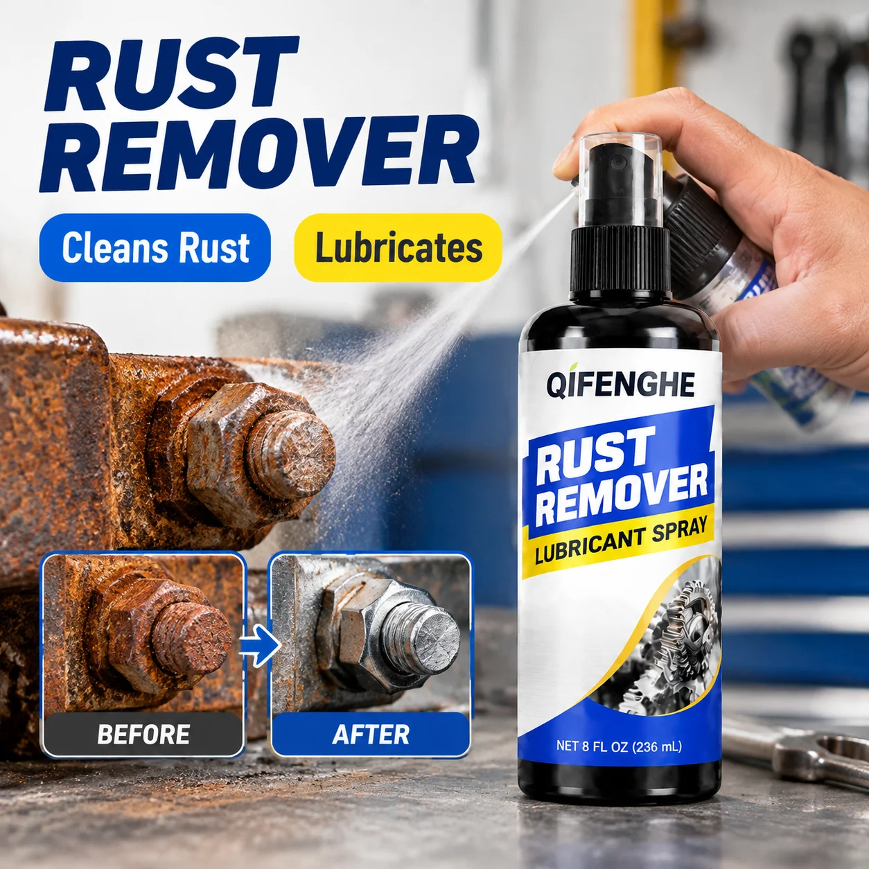 Rust Remover Lubricant Spray 100ml, Penetrating Anti-Rust Lubricant for Bicycle Auto Hinges Hardware, Noise Free