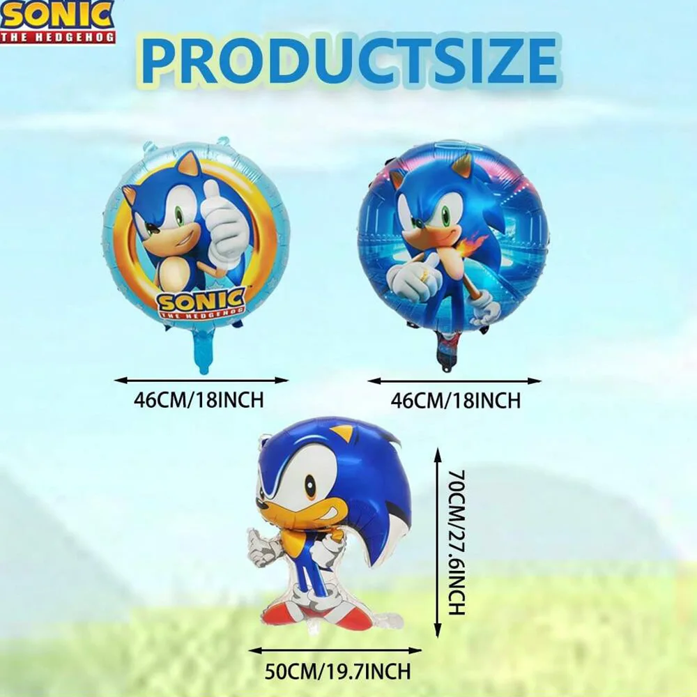 3pcs Per Pack Officially Licensed Sonic The Hedgehog Balloon Set Cool Cartoon Balloon Garland Decoration Birthday Party Supplies