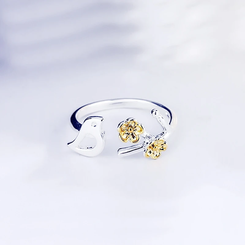 

Cute Bird Branch Fresh Versa Fashion 925 Sterling Silver Female Resizable Opening Rings RI254
