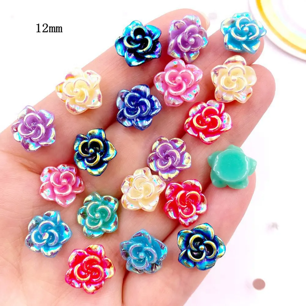 100pcs Mix AB Resin Kawaii Colorful 12mm Flower Gem Flatback Figurines Wedding Scrapbook DIY Hair Bow Craft Supplies Craft OL704