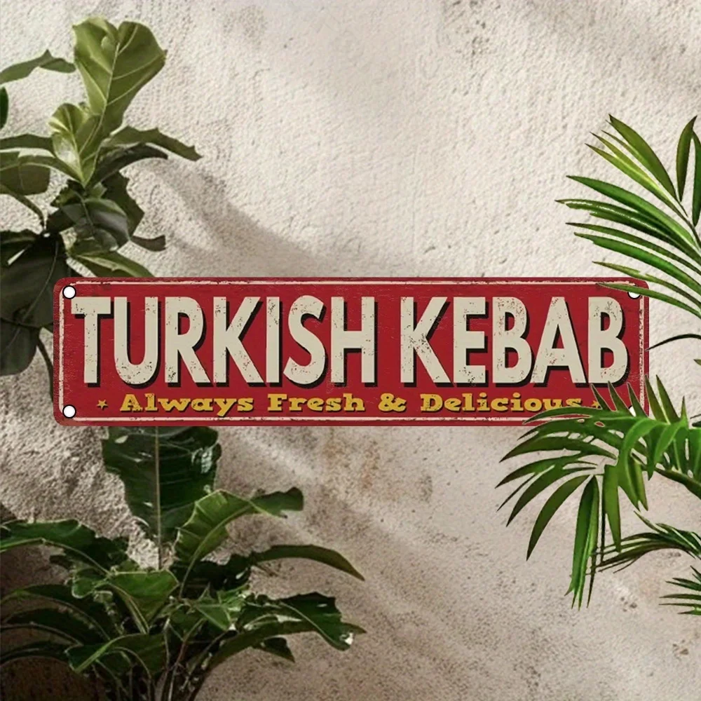 1pc Turkish Kebab Metal Sign Vintage Style Aluminum Wall Plaque UV Printed Dustproof Waterproof for Home Garage Cafe Bar Decor