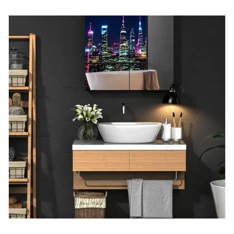 

Wall-Mounted Steel Frame Medicine Cabinet with Mirror, Bathroom Storage Organizer