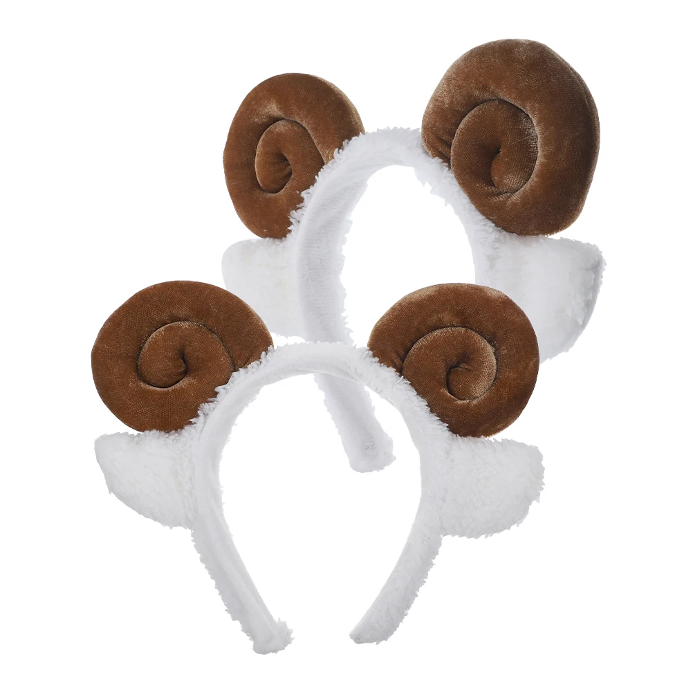

2pcs Coffee Sheep Horn Headband Hair Hoops Furry Ears Halloween Accessory Hairstyle Role Playing Party Masquerade
