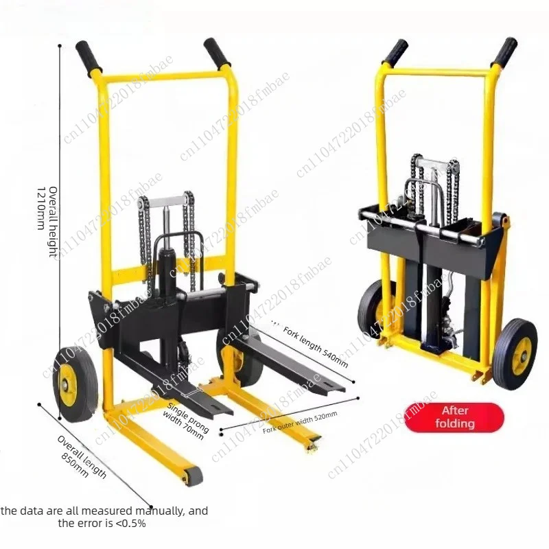 Mi-ni 200kg Load-bearing Forklift, Portable Manual Handling Stacker, Li-ght and Small Househol Li-ft Truck, Hydraulic Unloading