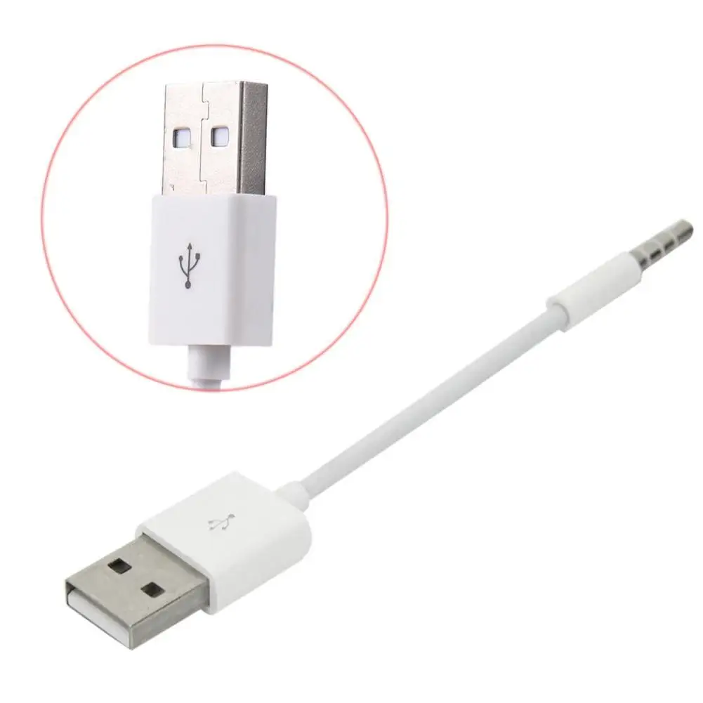 Cabo de sincronização de dados do carregador curto USB, 3.5mm Jack Adapter, linha de cabo de carregamento, Apple Ipod Shuffle, 3rd 4th, 5th, 6th, 4, 5, 6, MP3 Player