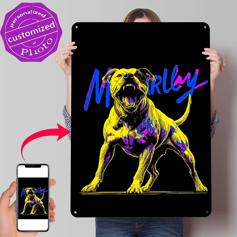 Aggressive Pitbull With 'MRLby' Text Poster Customized Vintage Metal Signs Wall Art Retro Tin Plaque for Room Decoration Gaming