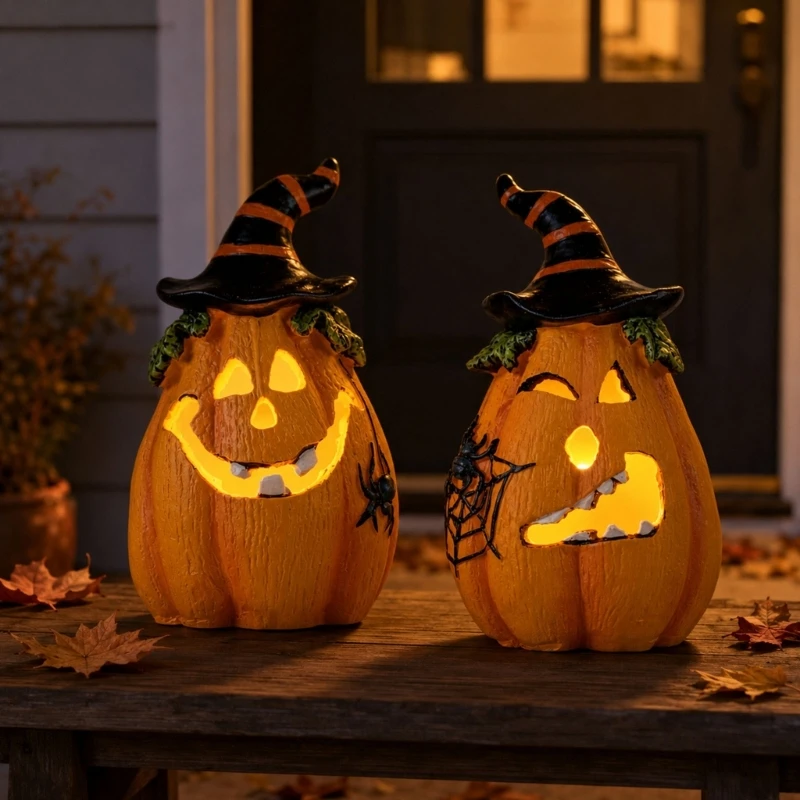  Resin Halloween Cutout Pumpkin Figurine for Entryway Mantels and Tabletop Decors