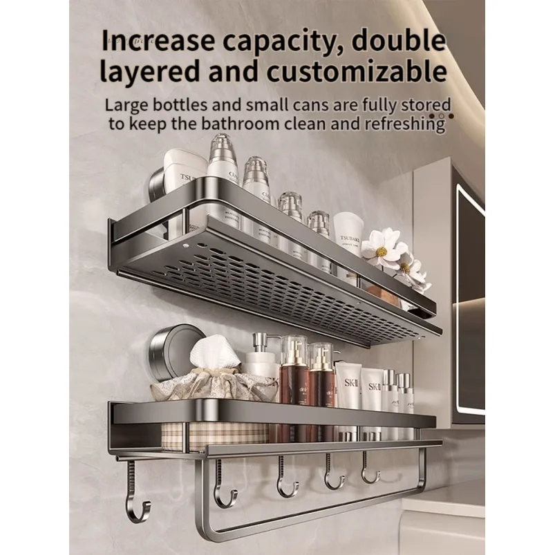 No Punch Suction Cup Suction Bathroom Rack Bathroom Shelf Toilet Space Aluminum Hanging Rack Bathroom Organizer Hang On The Wall