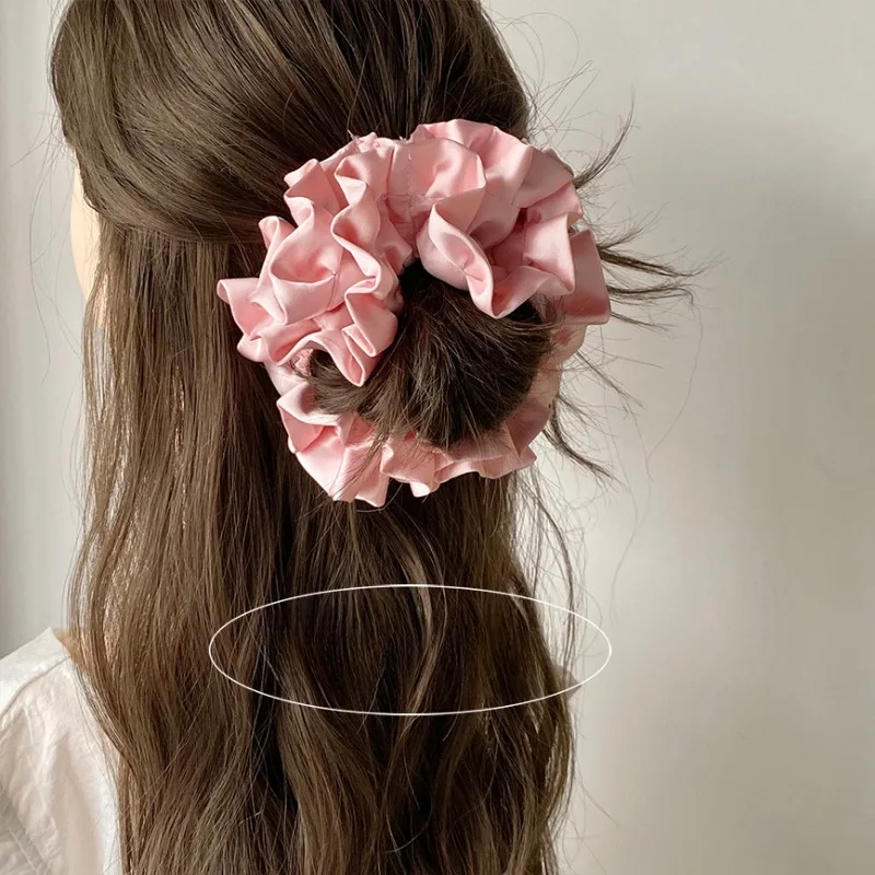 2024 Fashion Satin Pleated Multi-layer Scrunchie Headdress Creative Design Korean Colored Oversized Hair Ties Hair Accessories