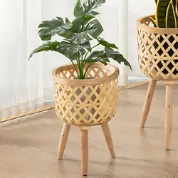 Hand Woven Flower Pot Storage Basket Wood for Balcony Planters Backyard Lawn