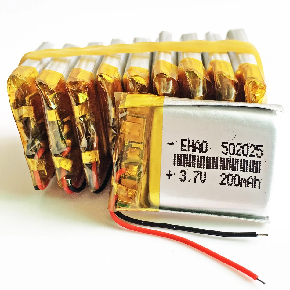 مجموعة 10 قطعة 3.7 فولت 200 مللي أمبير 502025 ليثيوم بوليمر يبو بطارية قابلة للشحن لكاميرا Mp3 بلوتوث GPS PSP موبايل 5*20*25 مللي متر