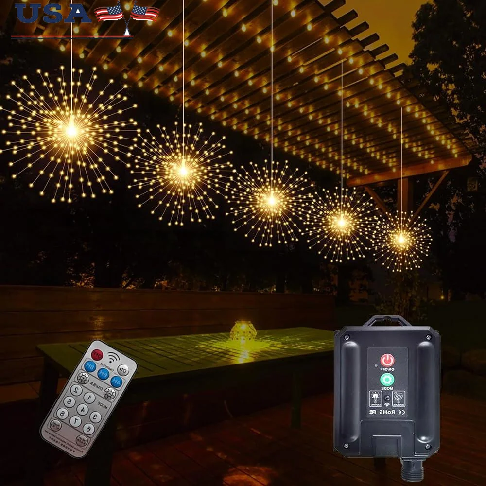 

1000LED Solar Starburst Sphere Lights Waterproof Hanging Fairy Lights Remote Control Timer 8 Modes Dimmable Outdoor Decorative