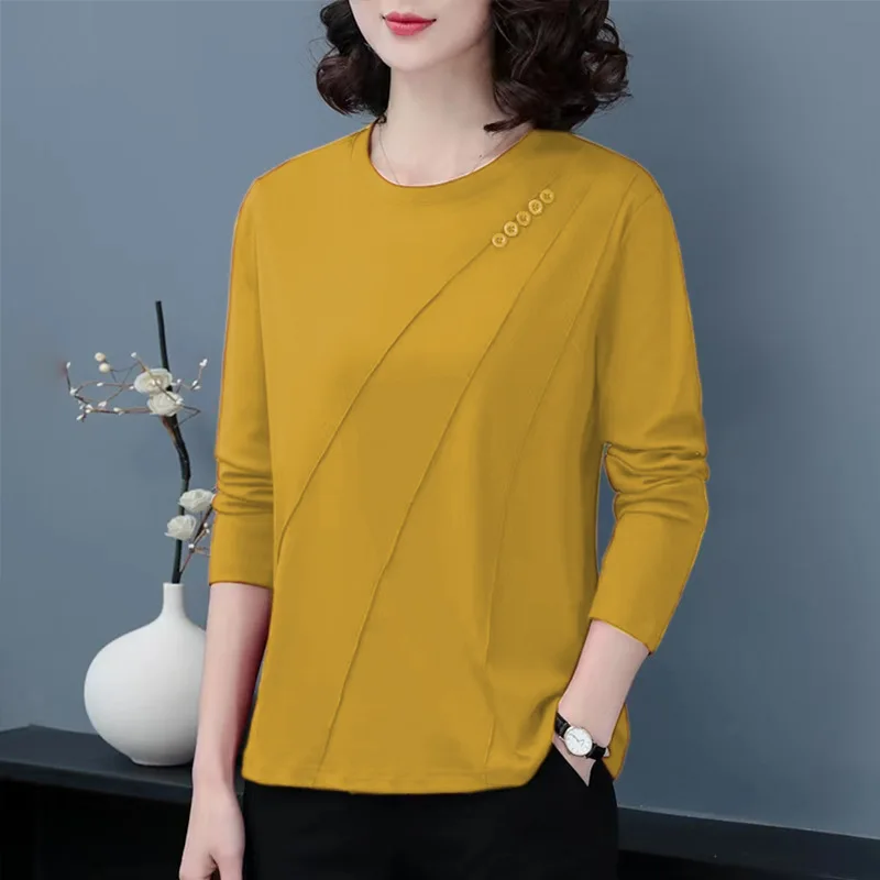 2024 Spring Autumn Women Simple Casual Solid All Match Basic T Shirt Female O Neck Long Sleeve Loose Pullover Tops Ropa De Mujer