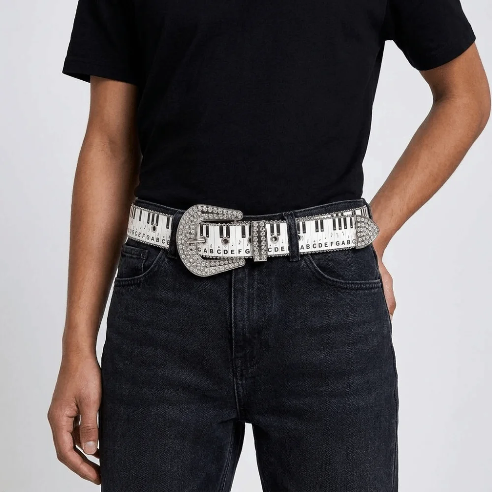 Creative Graffiti Piano Key Note Belt Korean Style All-match Waist Belt Waist Strap Y2K Rhinestone Waistband Streetwear