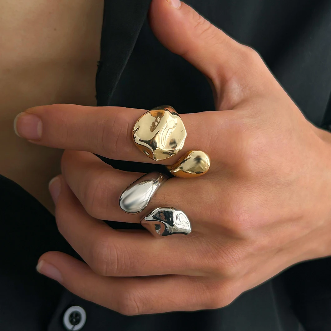 SHIXIN Punk Irregular Smooth Snake Shaped Open Ring for Men Trendy Adjustable Serpentine Wide Knuckle Ring Couple Finger Jewelry