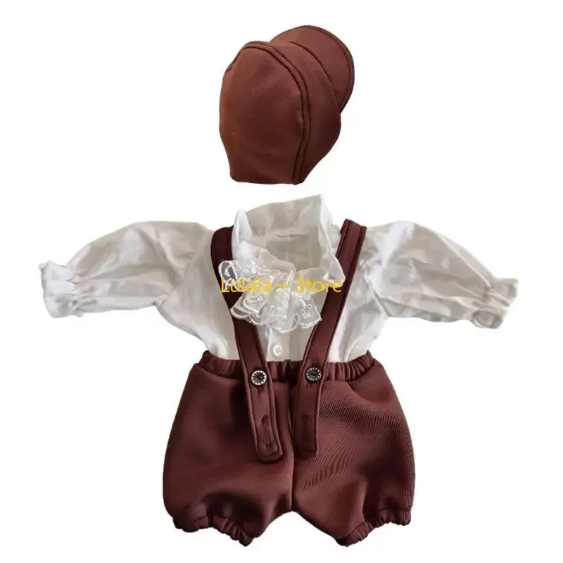 

Y4QA 3Pcs Baby Photo Props Romper Infant Newborn Photography Vintage Shirt Shorts Hat Set Monthly Boys Clothes Baby Outfits