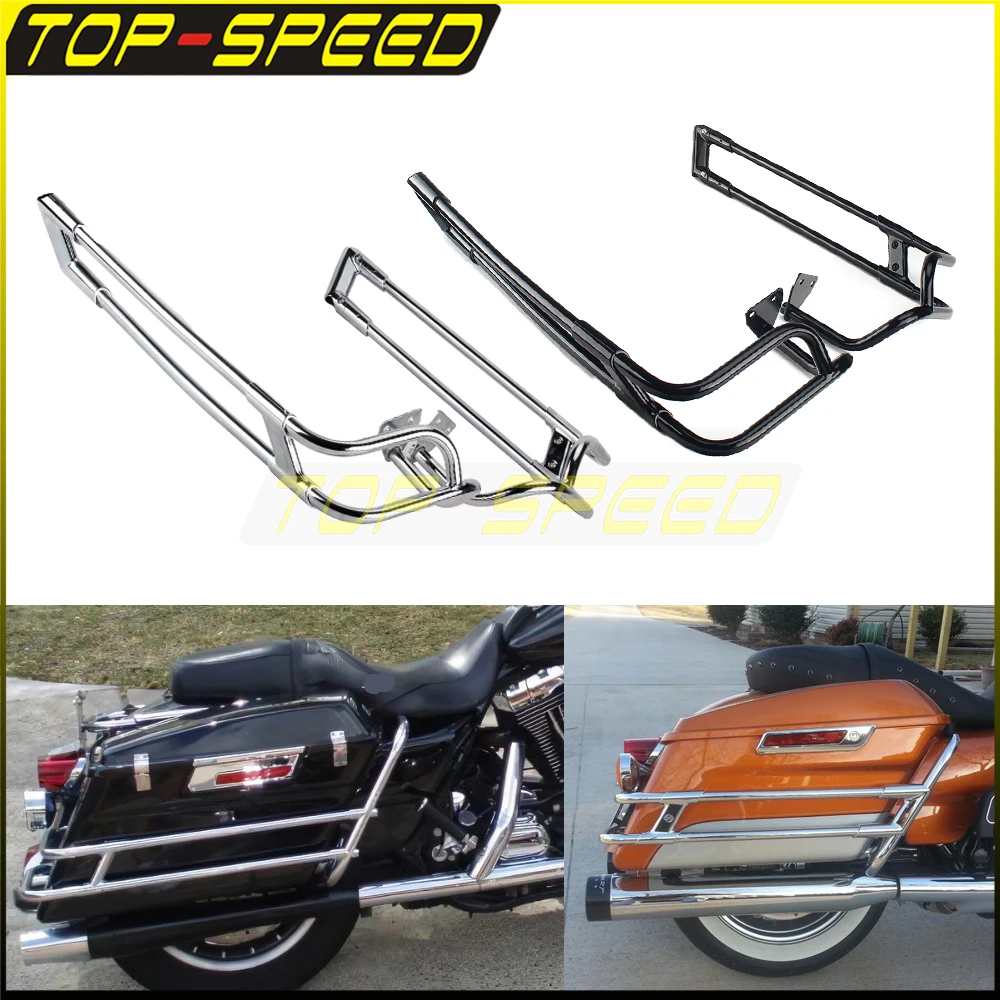 

Chrome/Black Luggage Guard Bracket Saddlebag Support Bars For 2014-up Harley Road King Electra Glide Ultra Saddlebag Rails