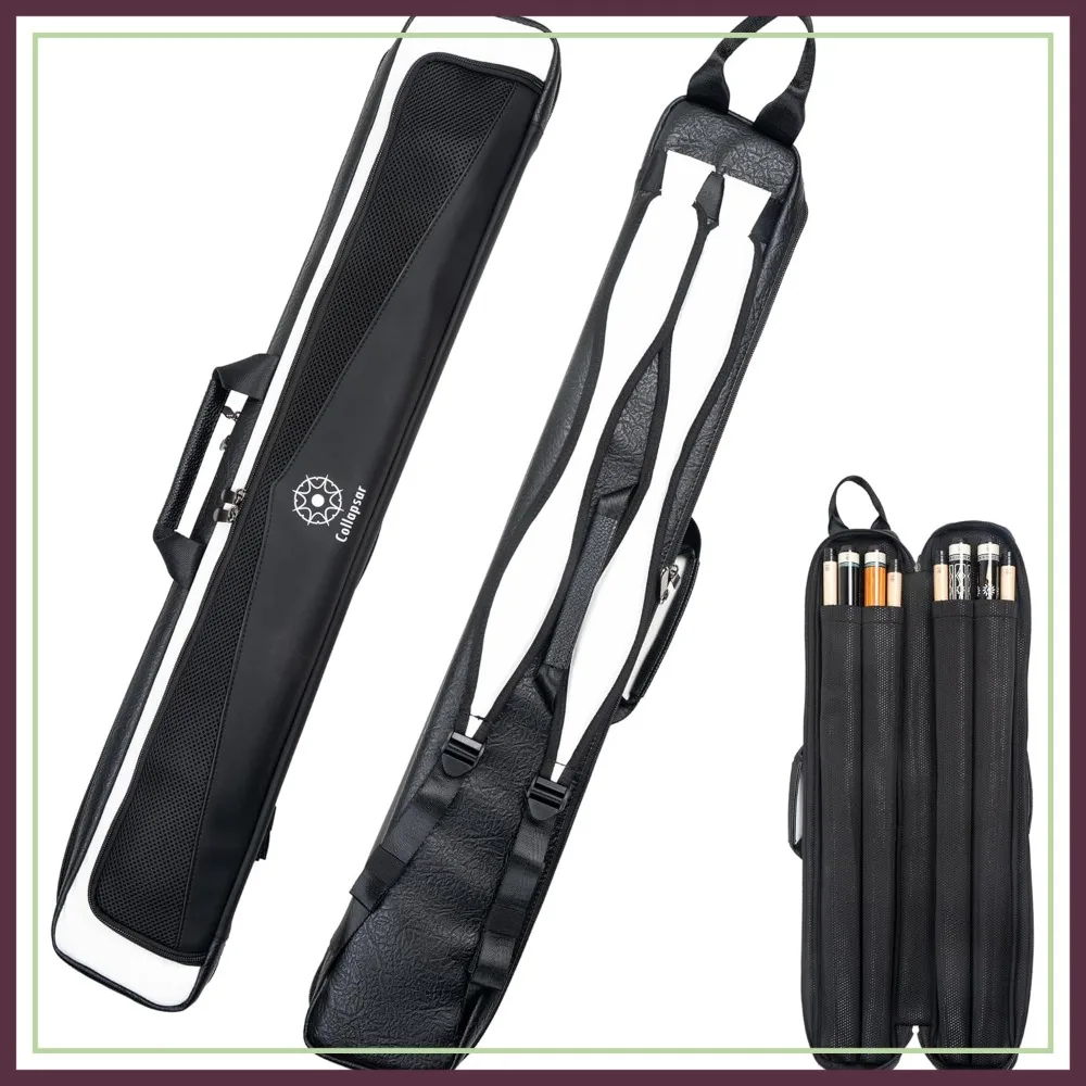 

Pool Cue Case 4x4 Holds 4 Butts & 4 Shafts Billiard Stick Bag with Large Accessories Pockets Soft Padded Backpack