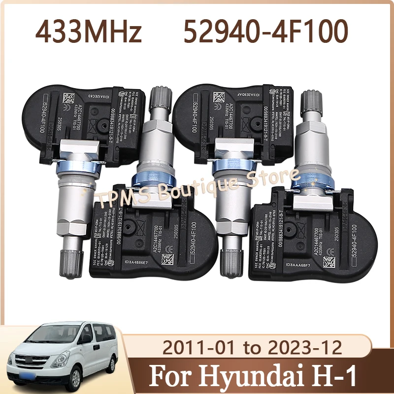 

TPMS Sensor Tire Pressure Monitor System 4PCS 433MHz 52940-4F100 529404F For Hyundai H-1 Grand Starex Kia K2500