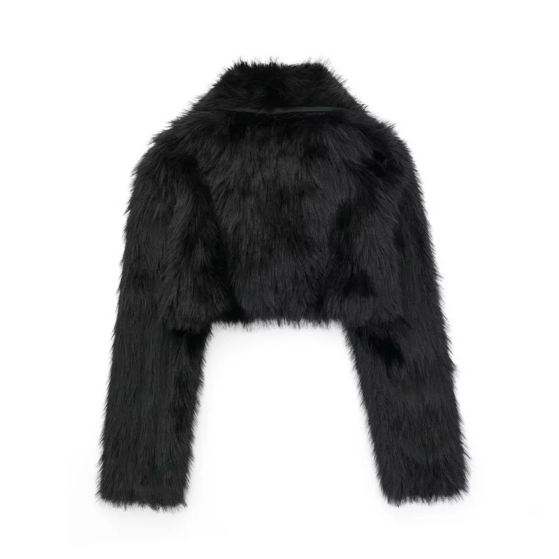 Women’s Winter Dark Color Faux Fur Short Coat Long Sleeve Fluffy Collar Fashion Warm Trendy Style Essential