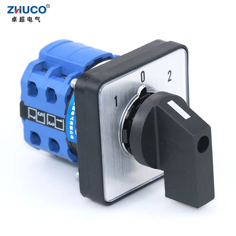 ZHUCO SZW26/LW26-20 Ith 20A Ui 660V 2 Pole 8 Screws 3 Position 64X64 48X48 mm Panel Transfer ON OFF ON Changeover Cam Switch